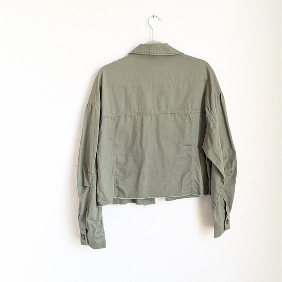 RACHEL Rachel Roy Raw Hem Utility Denim Jacket In Fresh Olive, size L - Picture 3 of 9